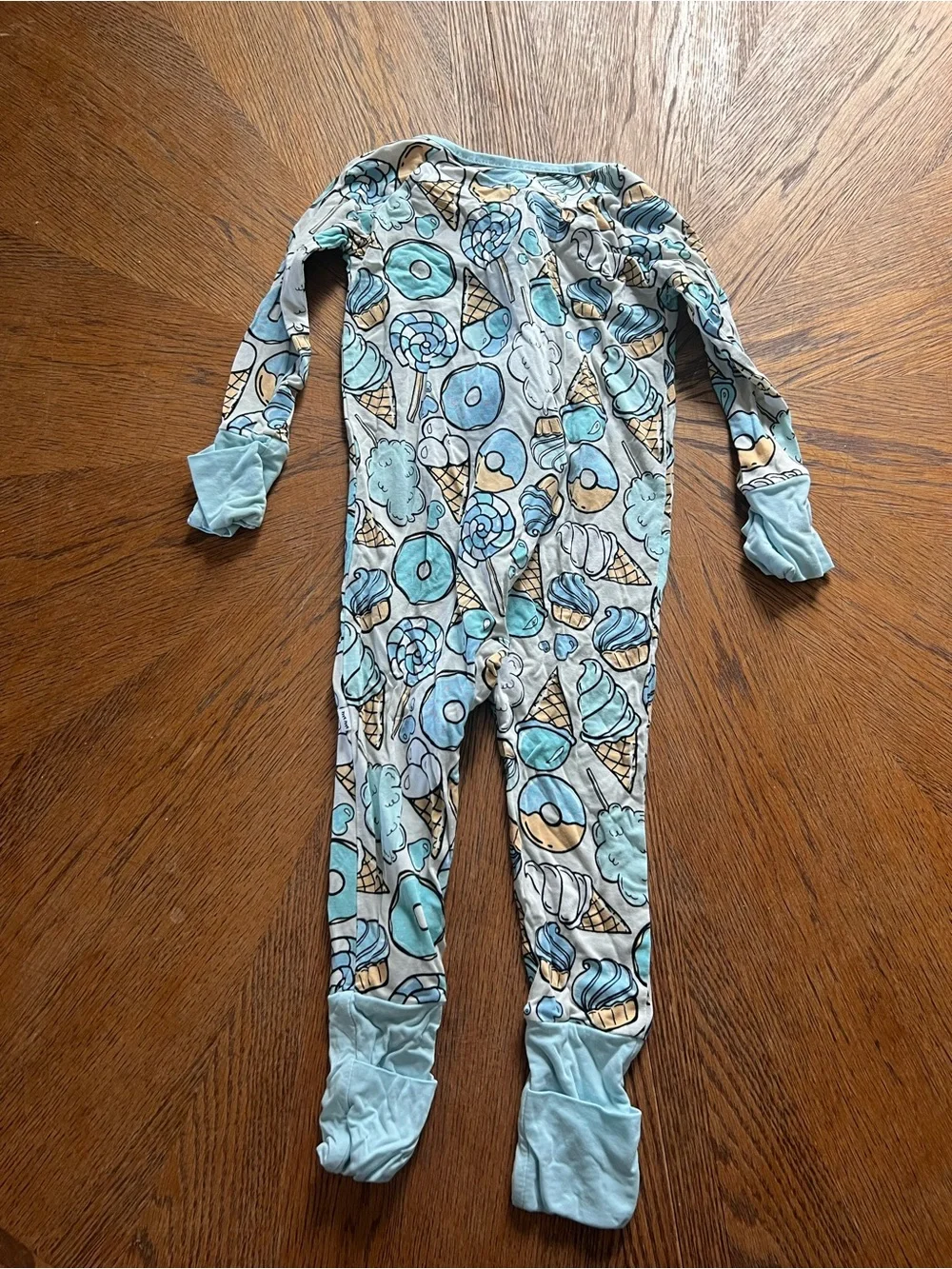 Little Sleepies | Kids Long Sleeve One-Piece Pajamas in Light Blue Treat Print